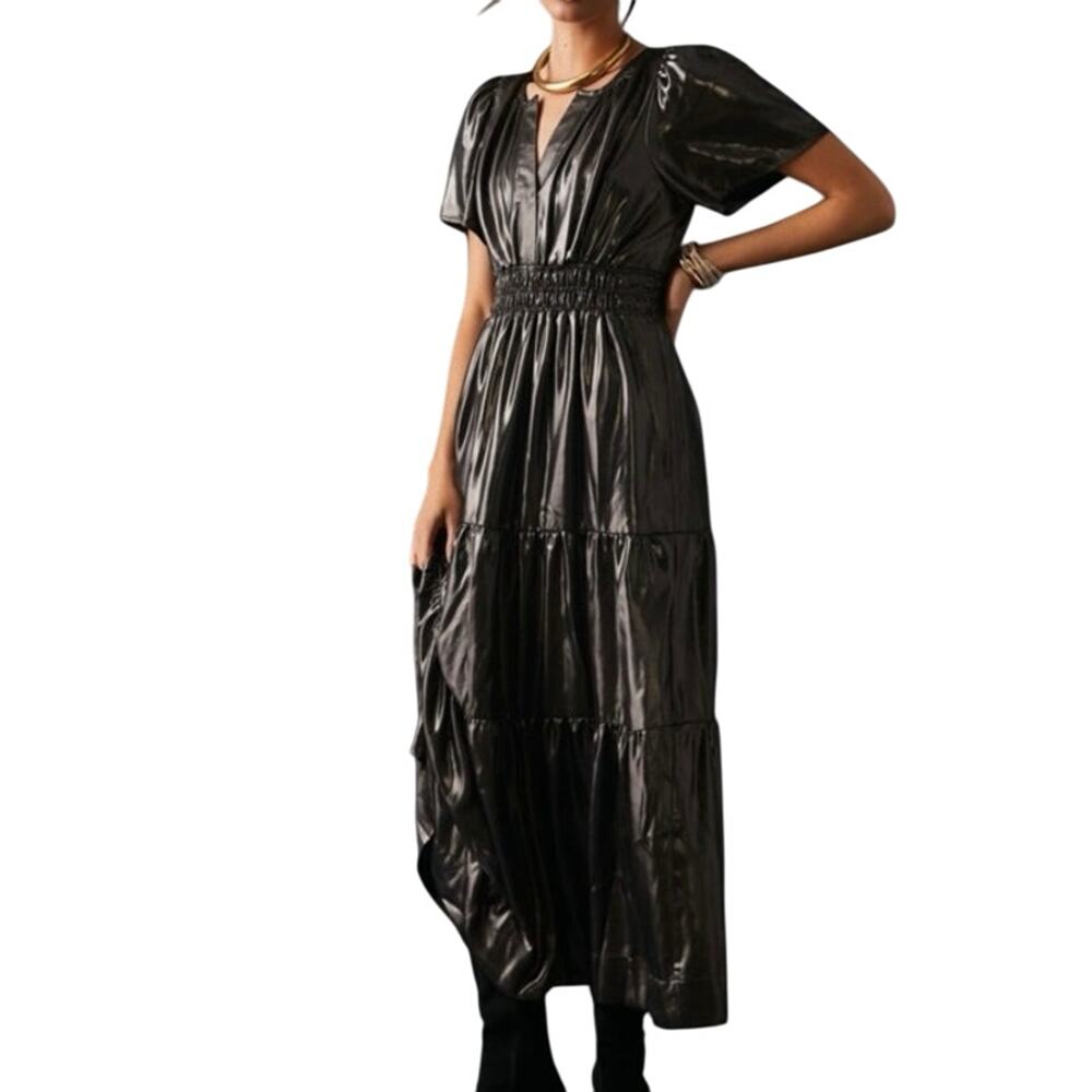 ANTHROPOLOGIE The Somerset Maxi Carbon Shine Edition Gunmetal Dress - Sz 2X